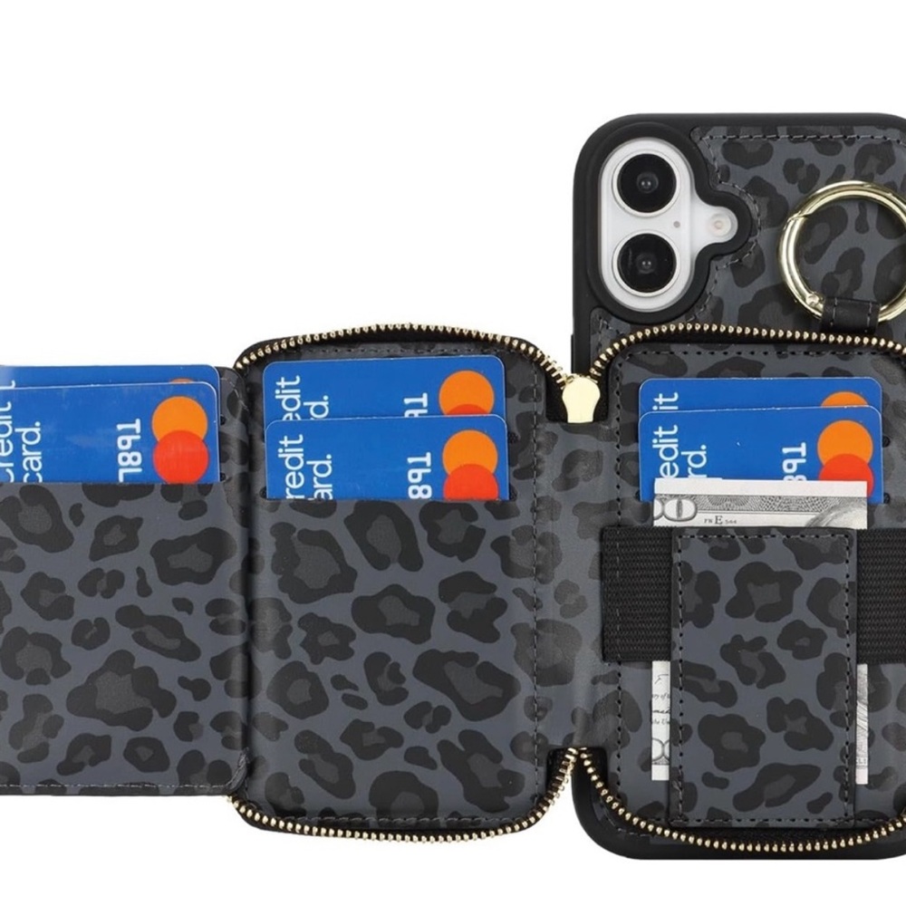 Leopard Print iPhone 16 Plus Case with Card Holder